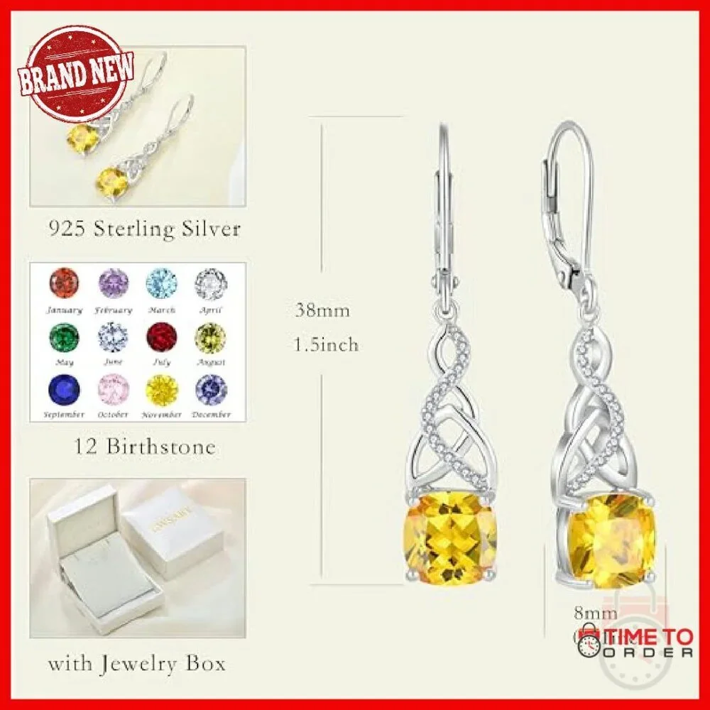 Sterling Silver Celtic Knot Leverback Earrings with Birthstone Drop